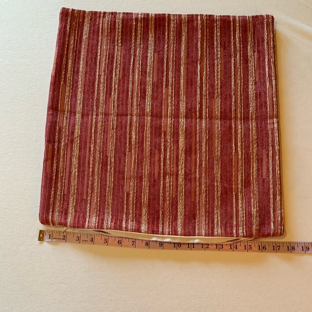 One (1) Throw Pillow Cover 18” x 18” Red and Gold Striped Fabric. Very Soft NWOT